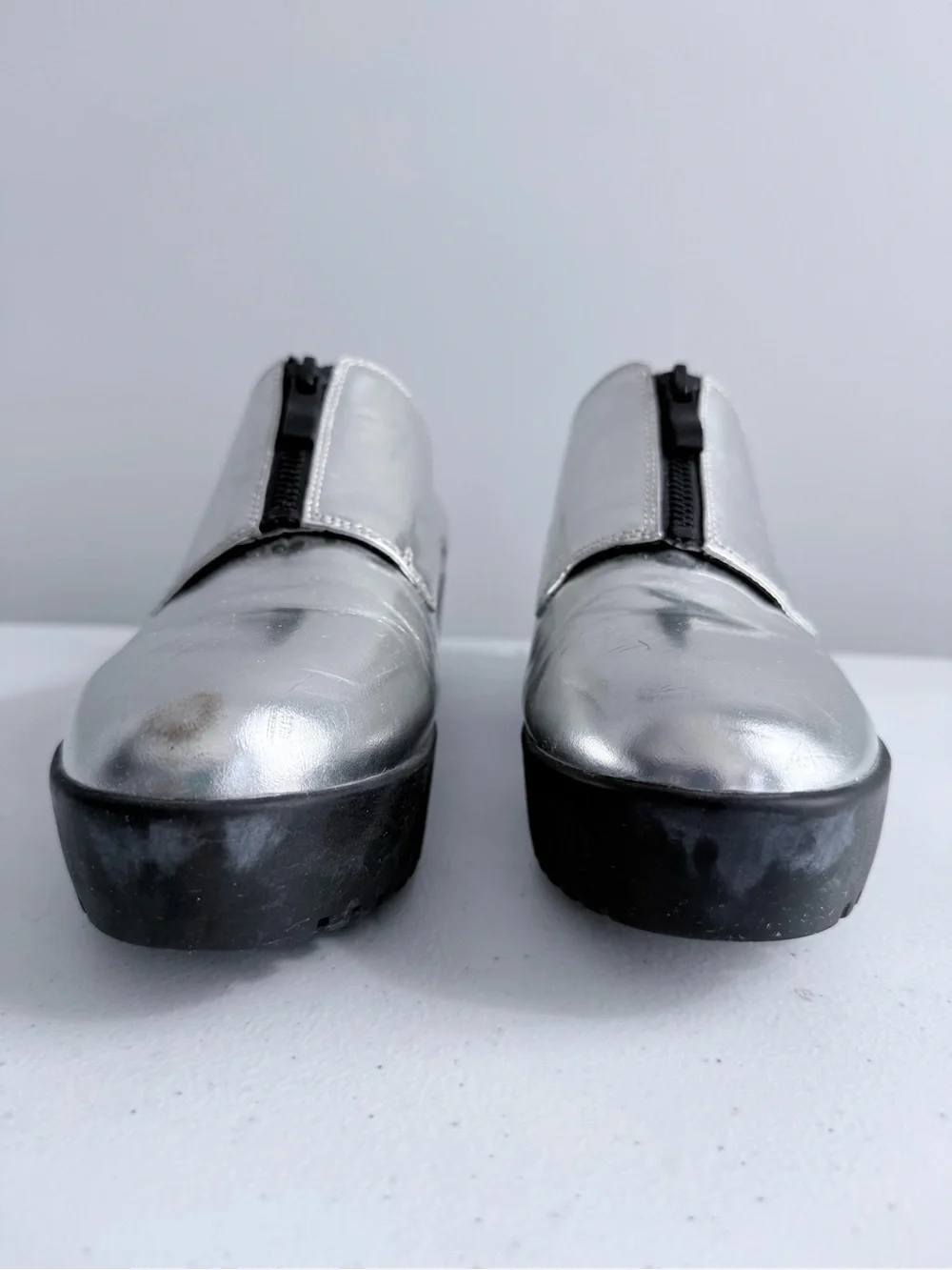 Opening Ceremony Silver Grunge Zip Platform Oxford Spectator Shoes EU 39 US 9